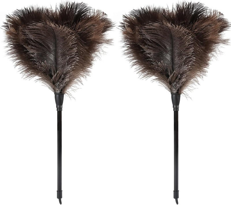 FeelfunFeather Ostrich Feather Duster-14.9 Inch Mini Natural Feathers Dusters with Plastic Handle Reusable Handheld for Cleaning Supplies Home Car Office(2pcs) - Image 1